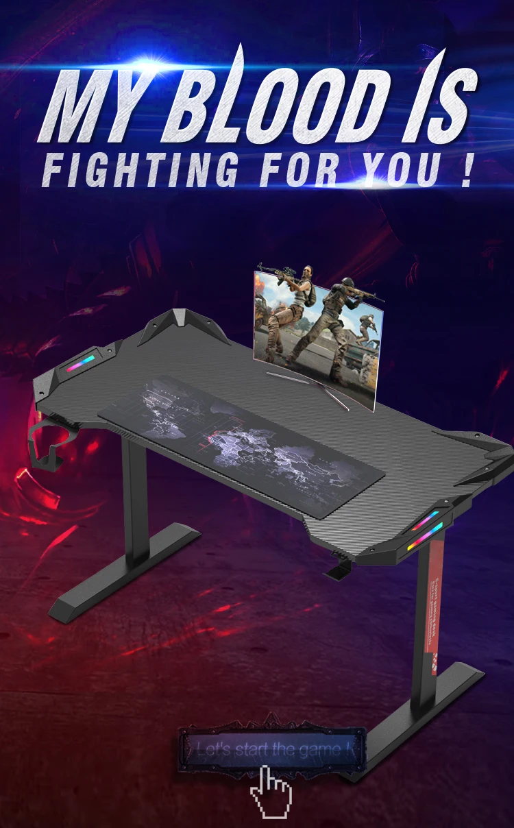 Color Box Packing Gaming Table Rgb Computer Desks With Rgb Led Lights