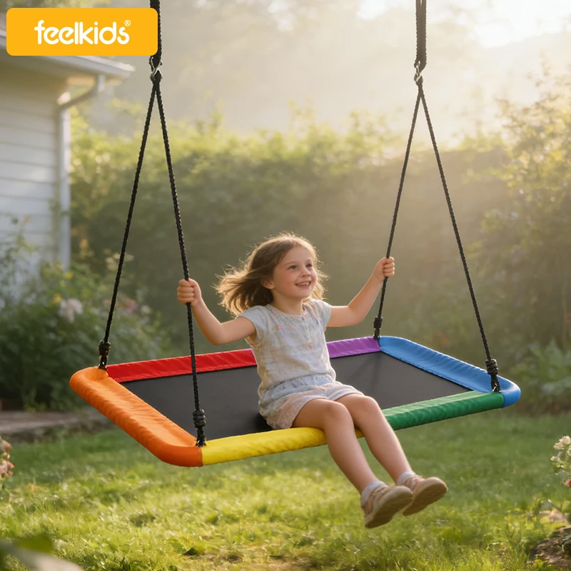 Feelkids Rectangular Kids Outdoor Playground Swing Set Saucer Tree Durable Canvas Swing for Children and Garden Activities