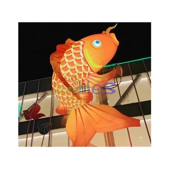 Square Decoration Inflatable Mascot Giant Lighting Inflatable Cartoon Koi Fish For Hang Decoration Advertising