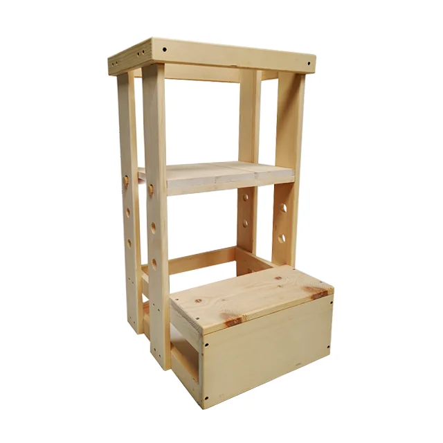 Wooden kitchen helper stool kids kitchen ladder chair toddler standing tower