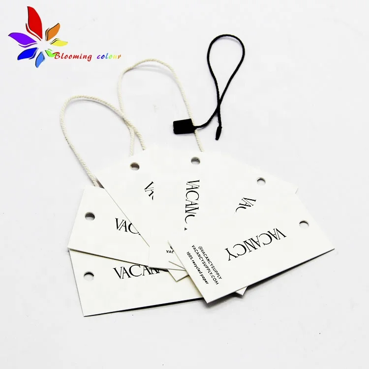 Vendor Custom Printed Logo Folded Paper Tag Garment Hang Tags With Elastic String