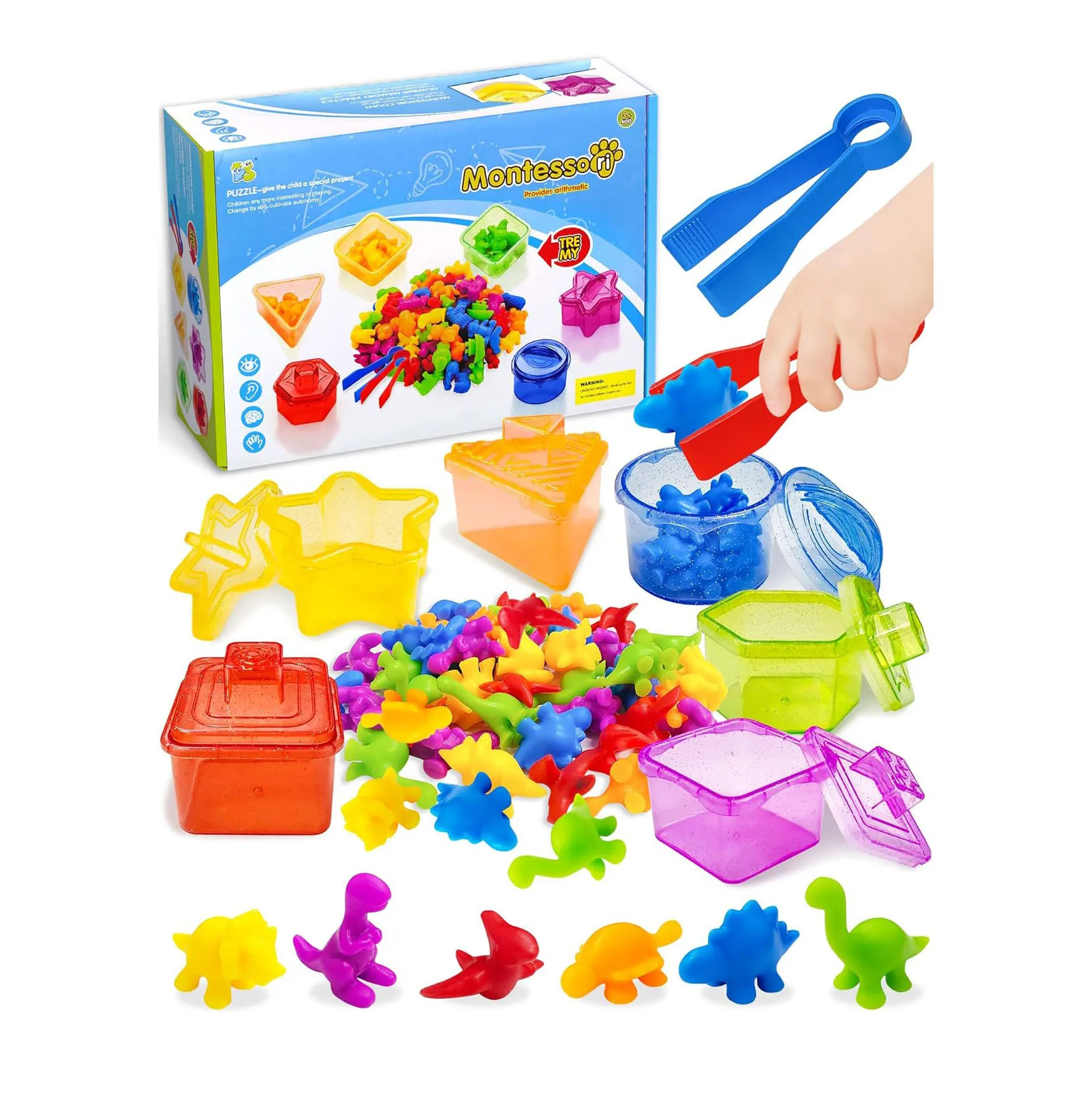 Counting Dinosaurs Toys With Sorting Shaped Boxes Montessori Toys Color ...