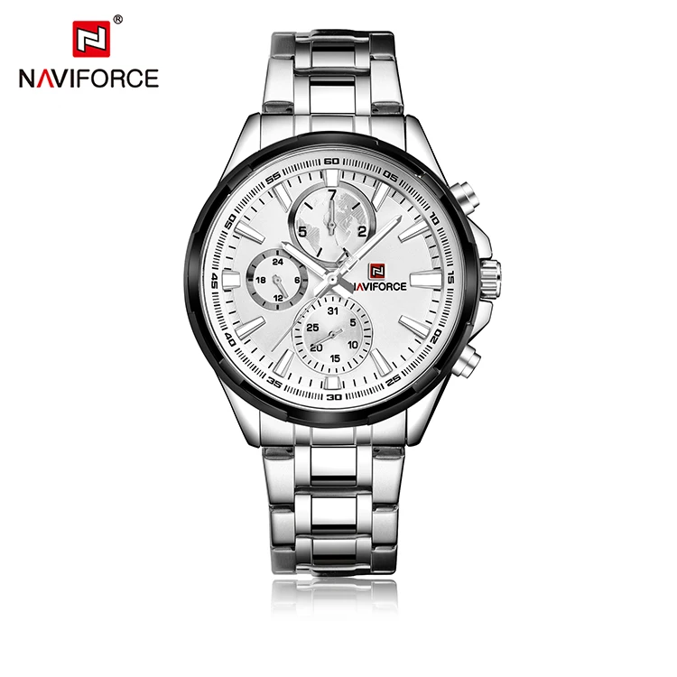 NAVIFORCE NF9089 Cheap Custom Brand Gents Quartz Watch Stylish Steel Strap Water Resist Calendar Week Display 24 Hour Watch Set