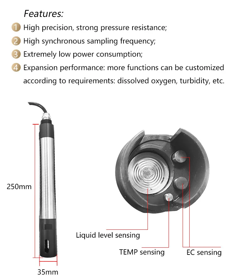 RS485 Conductivity Pressure Temperature Sensor Three In One Probe Liquid Level Sensor