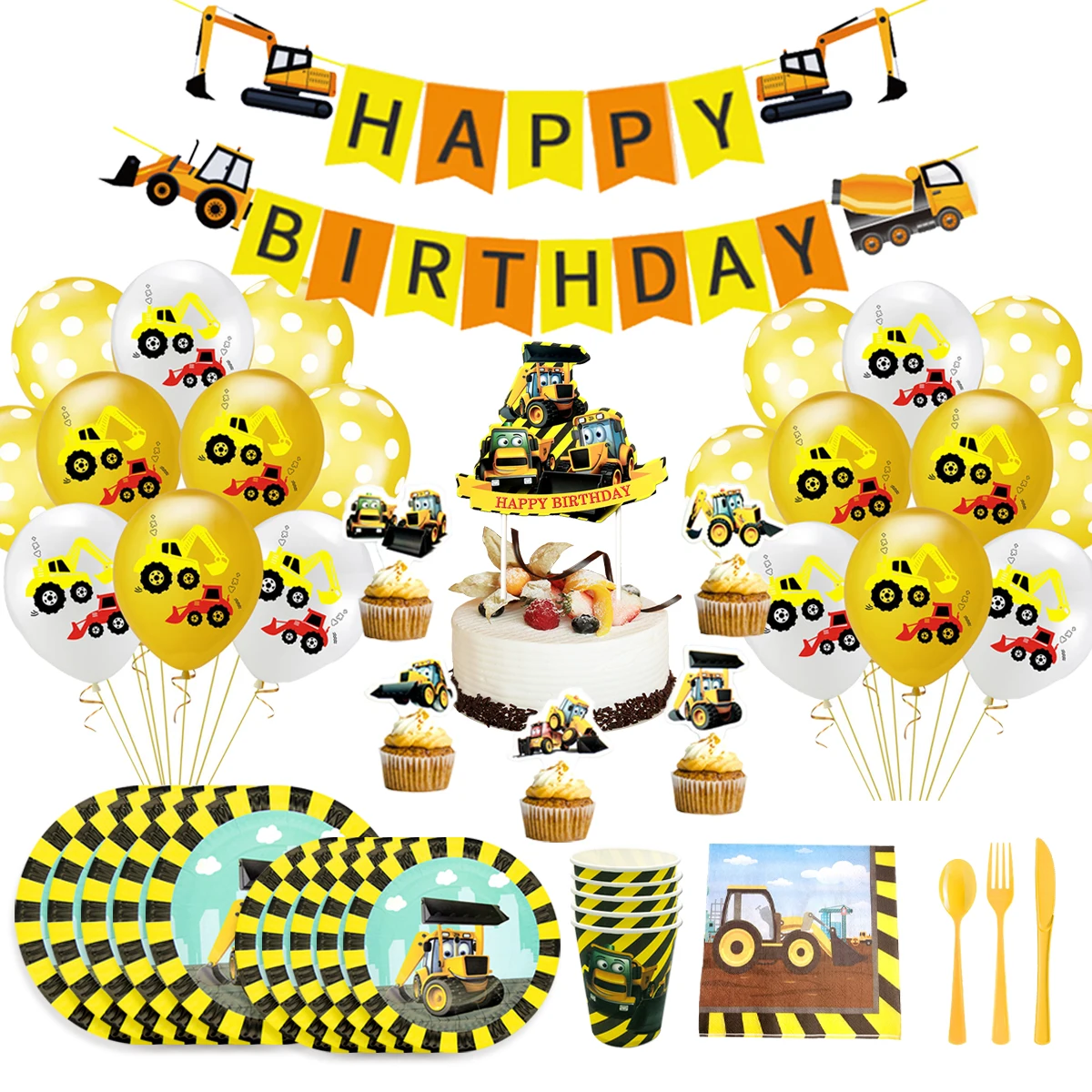 Nicro Construction Theme Party Tableware Supplies Construction Birthday Banner Construction