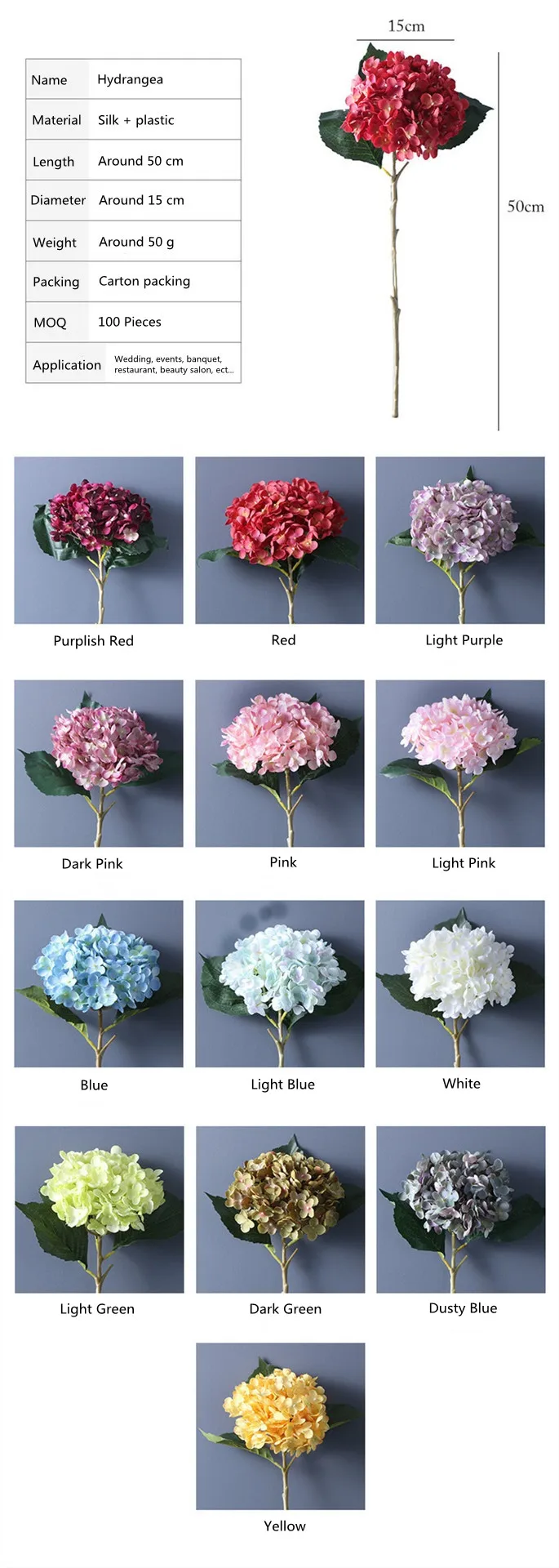 Wholesale Hydrangeas Flowers Wedding Decoration Artificial Real Touch