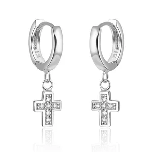 925 Sterling Silver Cross Chandelier Earrings Classic Style Dangle Jewelry Accessories for Women for Wedding & Party Gift