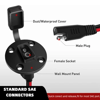 Halokny SAE Power Socket Sidewall Port - 12AWG Weatherproof Extension For Solar & Auto