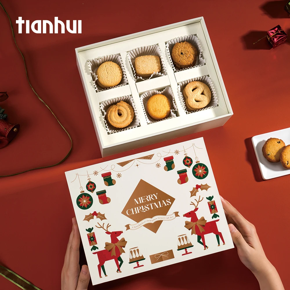 Caja personalizada vacía Tianhui, juego de embalaje de regalos de Navidad Premium para dulces, galletas, cajas de galletas