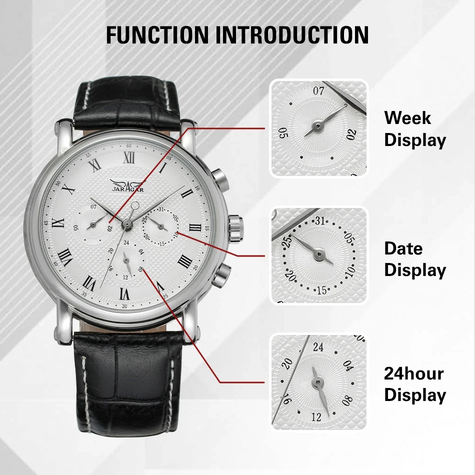 JARAGAR Men's Automatic Leather Watch