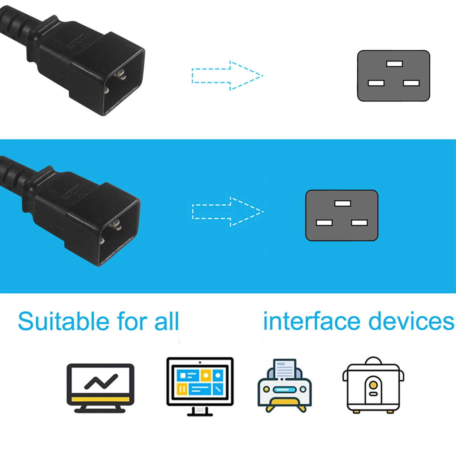 2m Power Cables 3pin Au Female Socket To C20vfemale Plug Australian