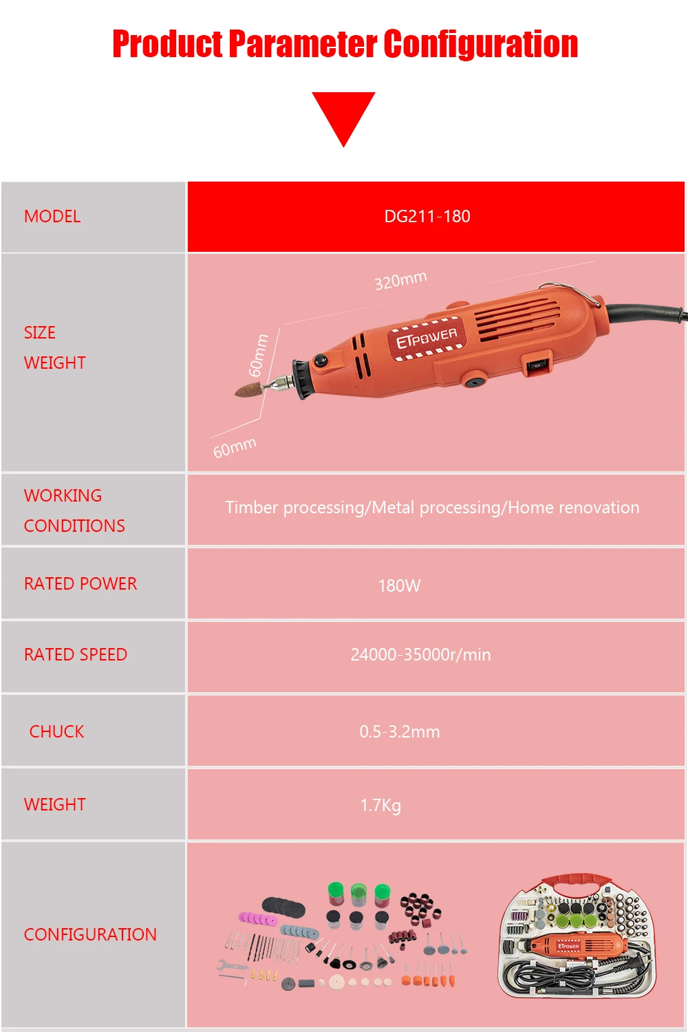 Etpower 180W Mini Die Grinder Rotary Tool Kit Grinding Machine Dremel  Accessories - China Die Grinder, 3mm Die Grinder