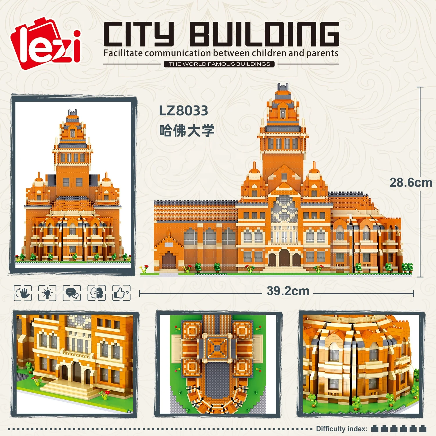 Architecture Diamond Building Block Sets Block Toys Harvard University 5379PCS