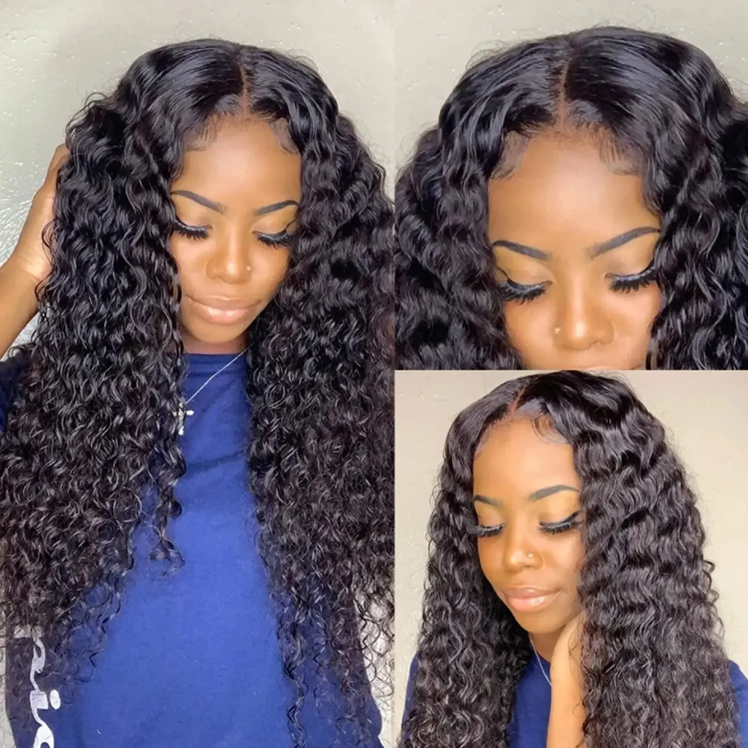 Kinky Curly Brazilijos žmogaus plaukai giliai banguoti nėrinių užsegimai_voghion.com