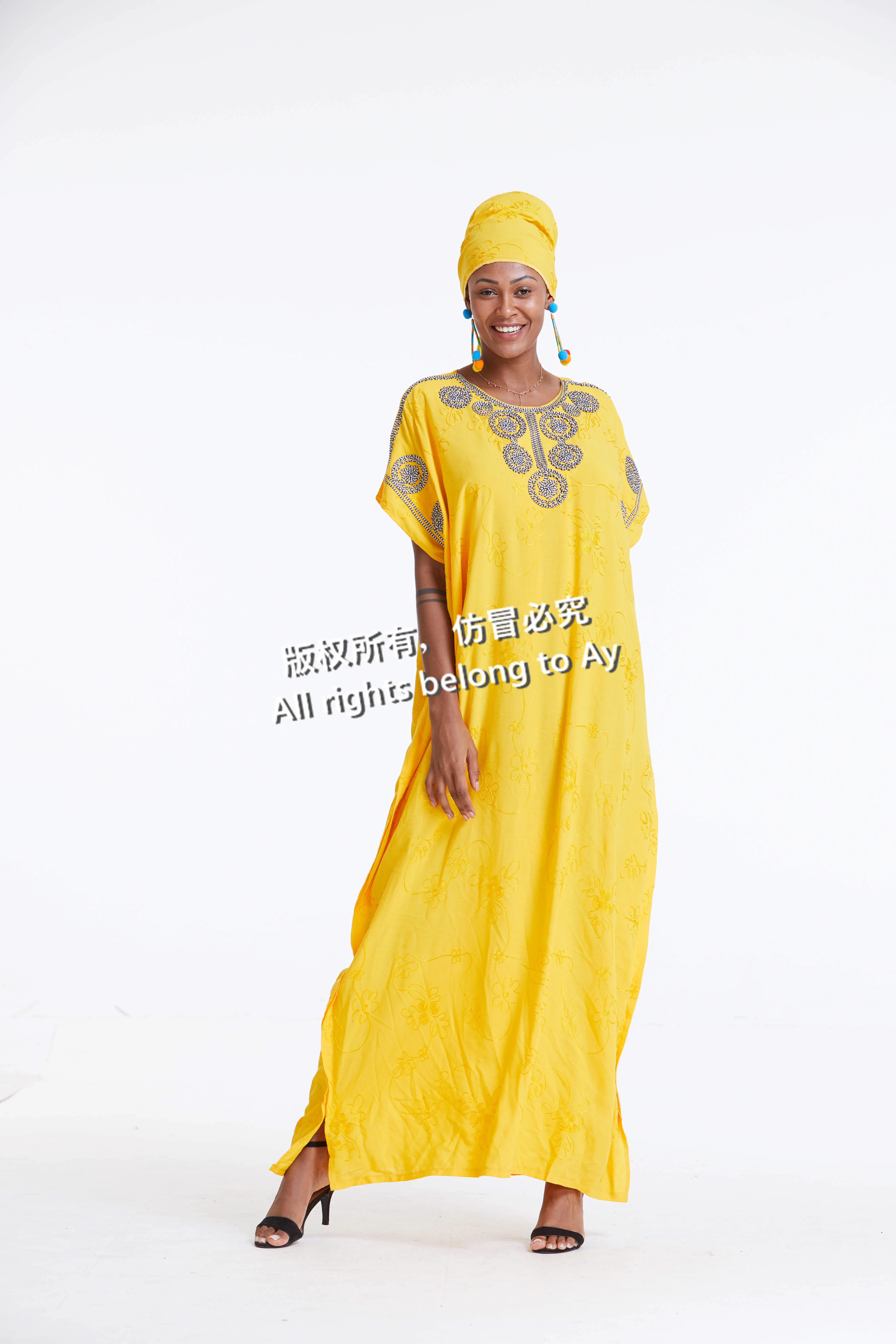 Top Vente Coton Africain Robes Abidjan Abaya Brodé Robe|