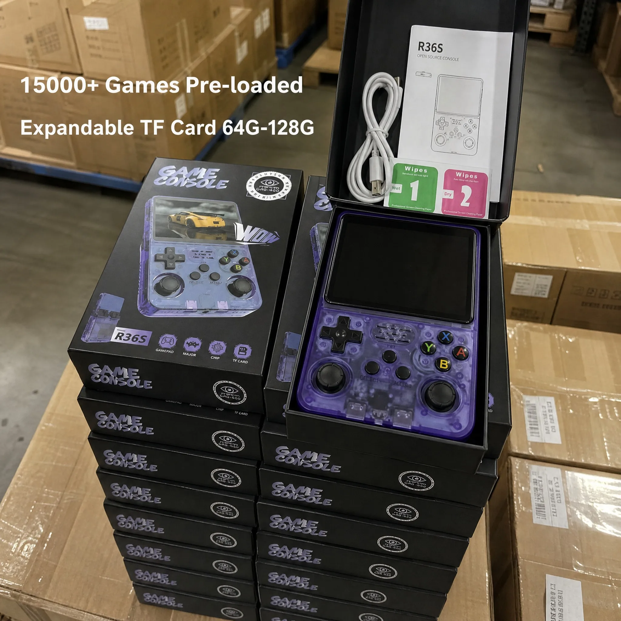 R36S Open Source Handheld Game Console Purple Transparent - detail image 1