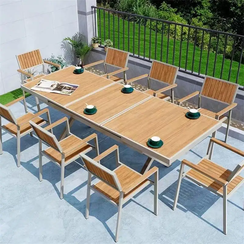 New Design Outdoor Restaurant Furniture Set Wood Plastic Chairs and Tables Outdoor Patio