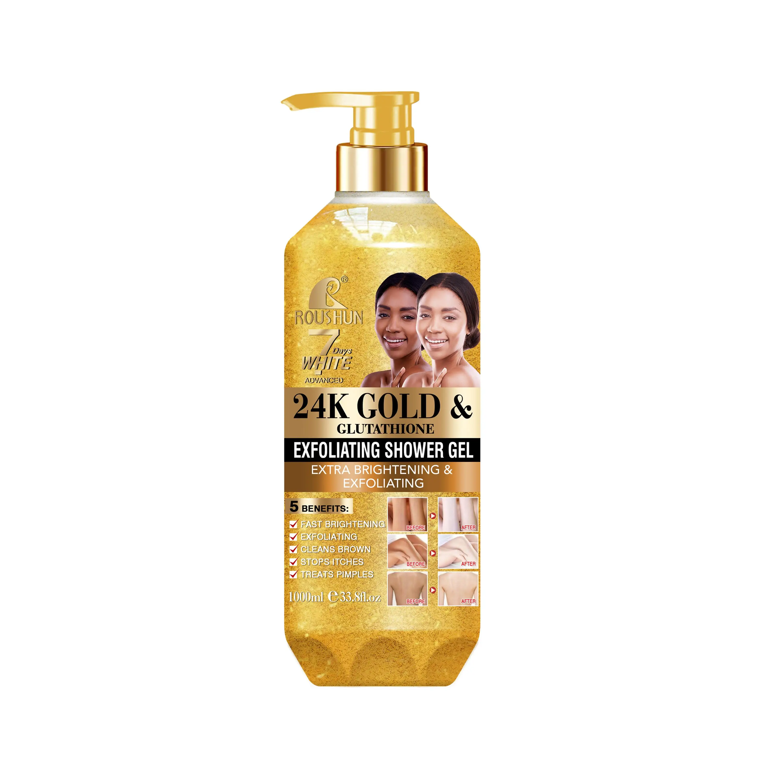 ROUSHUN 24K Gold & Glutathione Exfoliating Shower Gel 1000ml| Alibaba.com