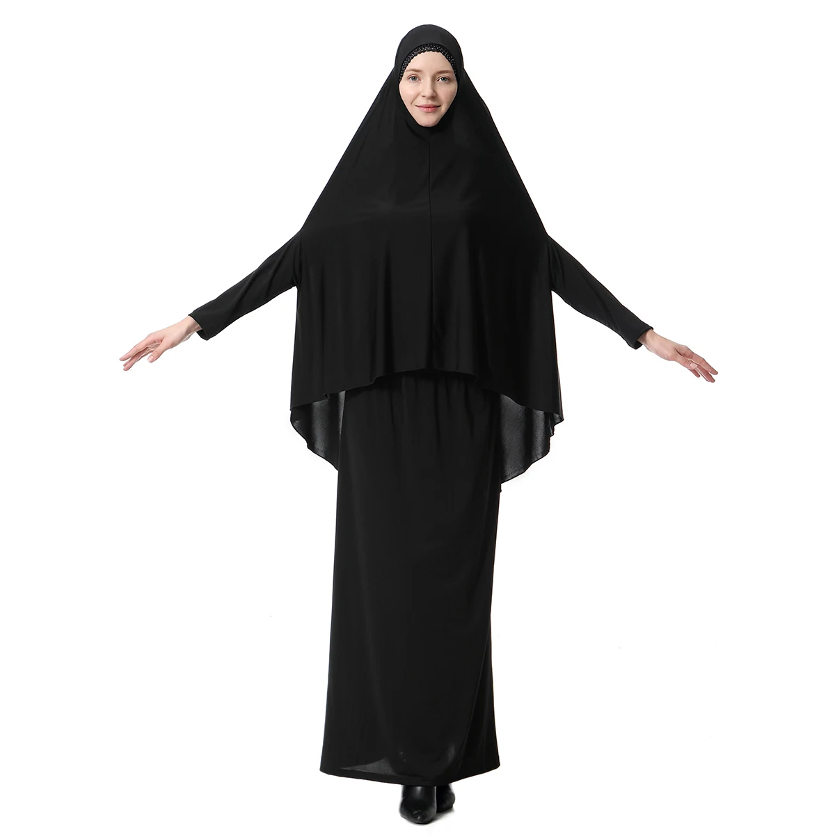 2020新款设计穆斯林女裙套装带袖子牛奶纤维穆斯林服装