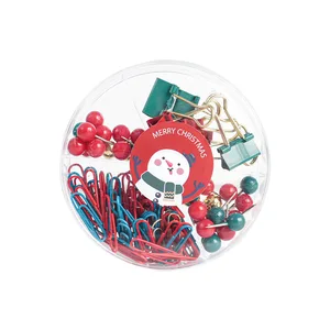 Factory Wholesale Christmas Red Green  Mixed  Gold  Binder Paper Clips and Earth Pins Set Stationery  Suppliers in China