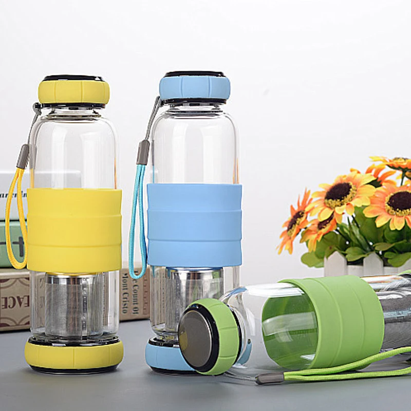 2024 Hot Selling Custom Tea Infuser Borosilicate Glass Water Bottle with Neoprene Sleeve