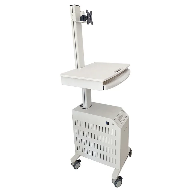 Favorable Price ABS Medical RV Mobile Plastic Workstation Adjustable Medical Trolley Cart with Monitor Mount Hospital Office