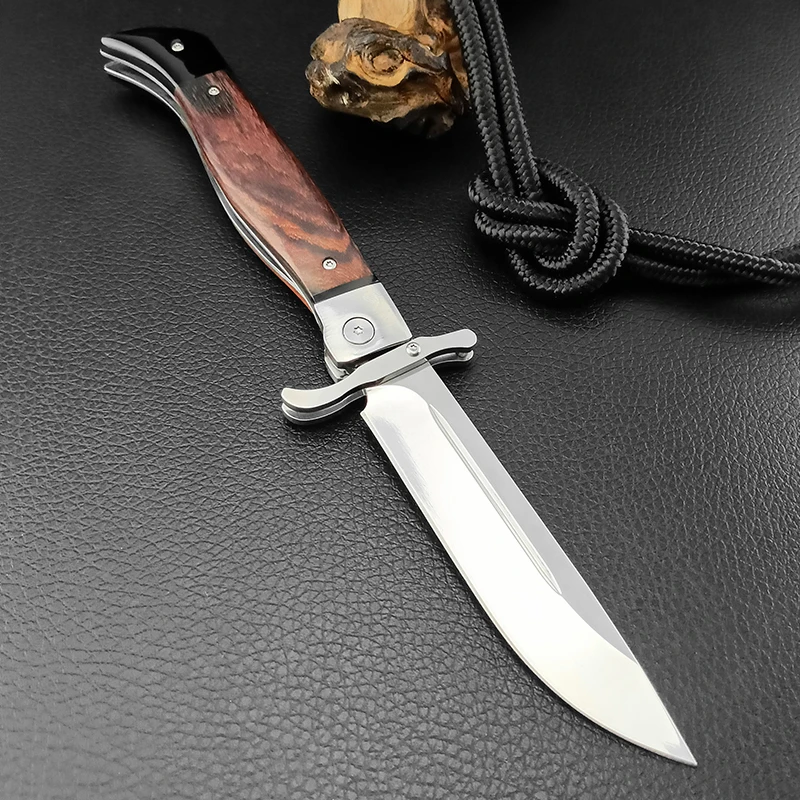 Outdoor Pocket Folding Knife 440C Steel High Hardness Hunting Camping Wooden Handle Portable DIY OEM
