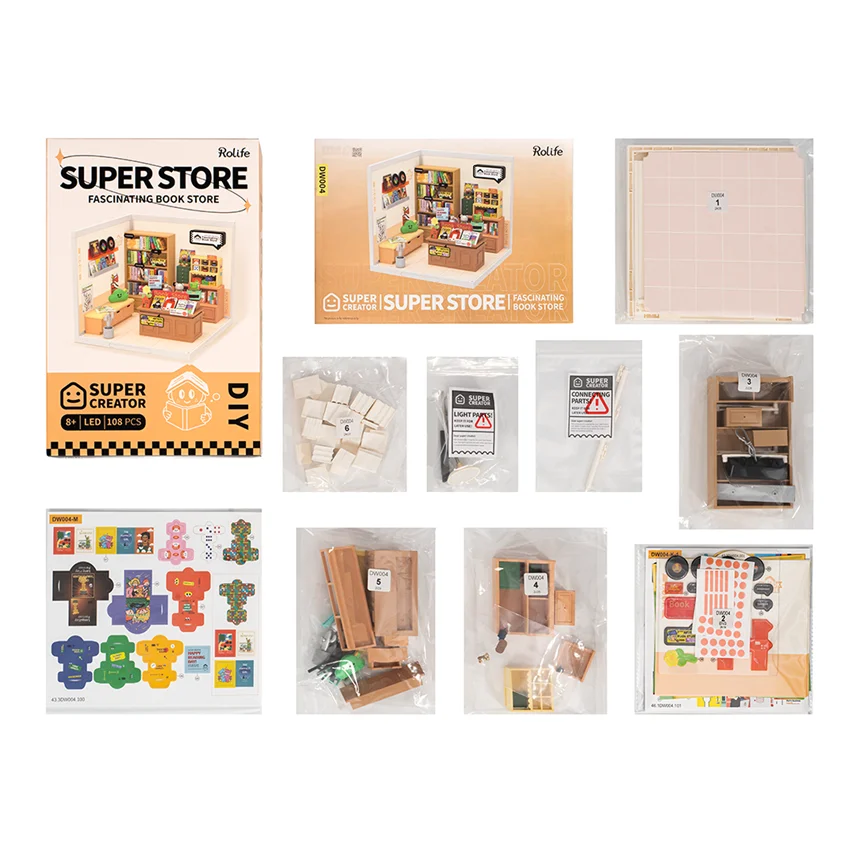Robotime Rolife 3D Plastic Puzzle DW004 Fascinating Book Store Model Kit DIY Miniature Doll House