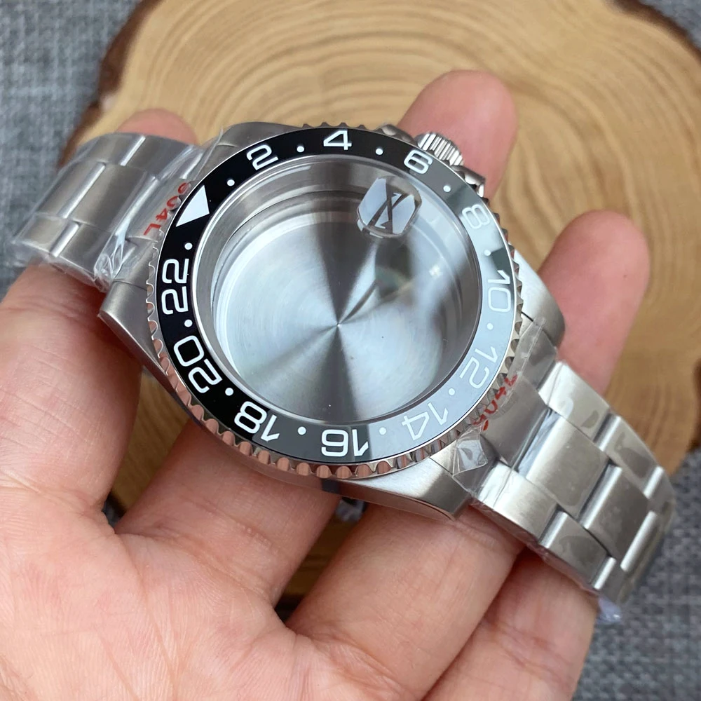 40mm Gmt Black Grey Sub Watch Case For Nh34 Nh35 Nh36 Nh70 Nh72 Nh38 Movement Steel Glide Lock