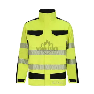 Flame Resistant Two-Tone Design Jacket High Visibility Yellow Multi-Norm Jacket  Safety Workwear