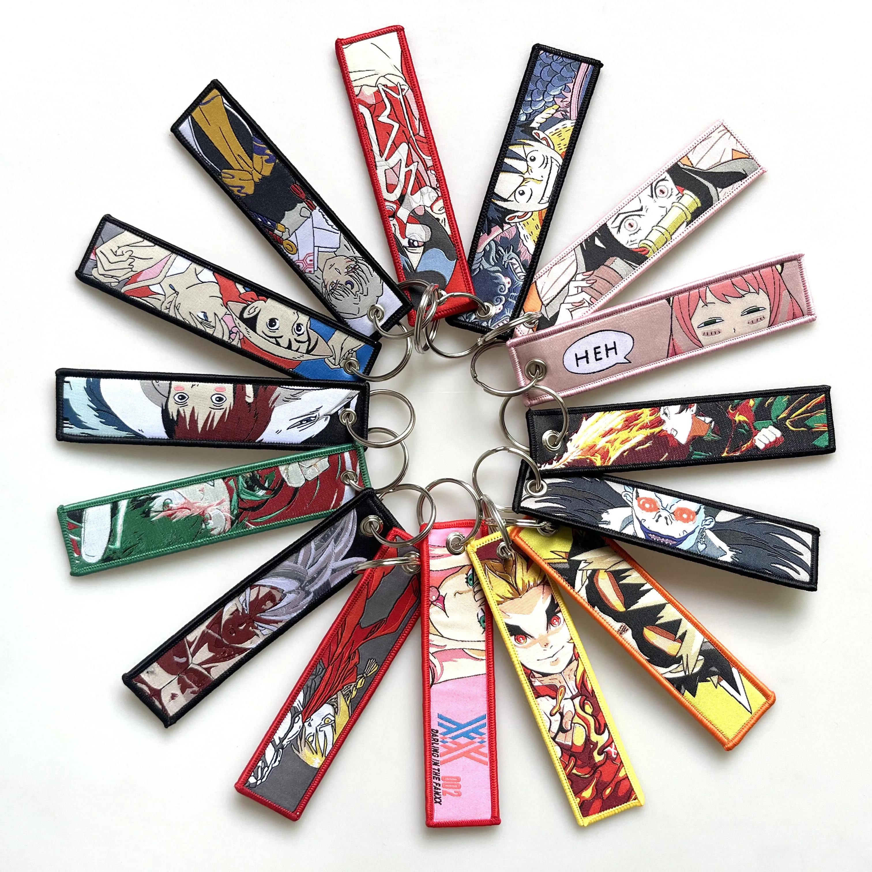 27 Designs Anime Jiraiya Keychain Embroidery Cartoon Fabric Keychain Jet Tags Backpack Decor