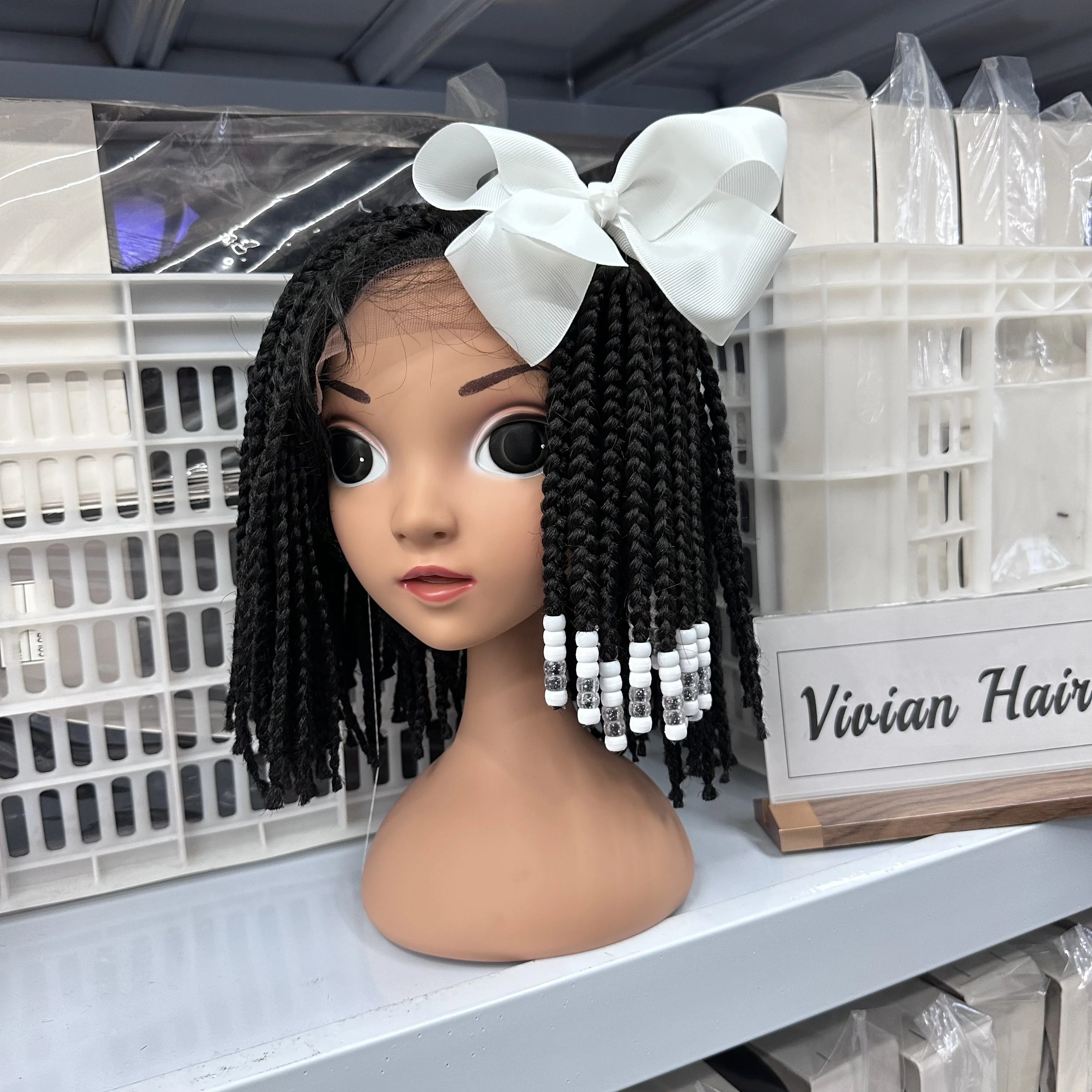 Vivian New Arrival Kids Braided Elastic Ponytails With 30mm Bobbles Box