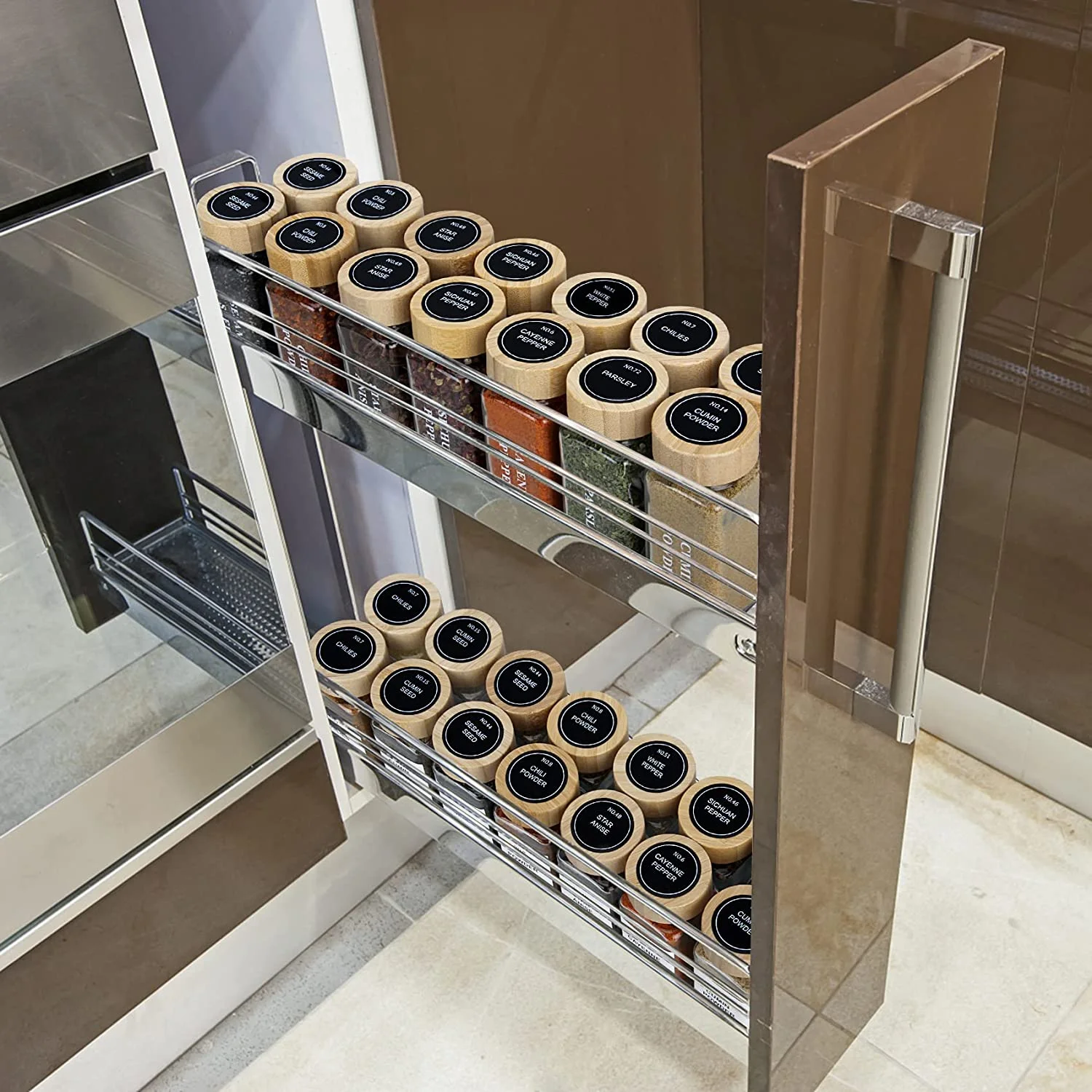 Spice Jars With Labels 4 Oz Glass Spice Jars With Bamboo Lids Seasoning Storage Bottles for Spice Rack Cabinet