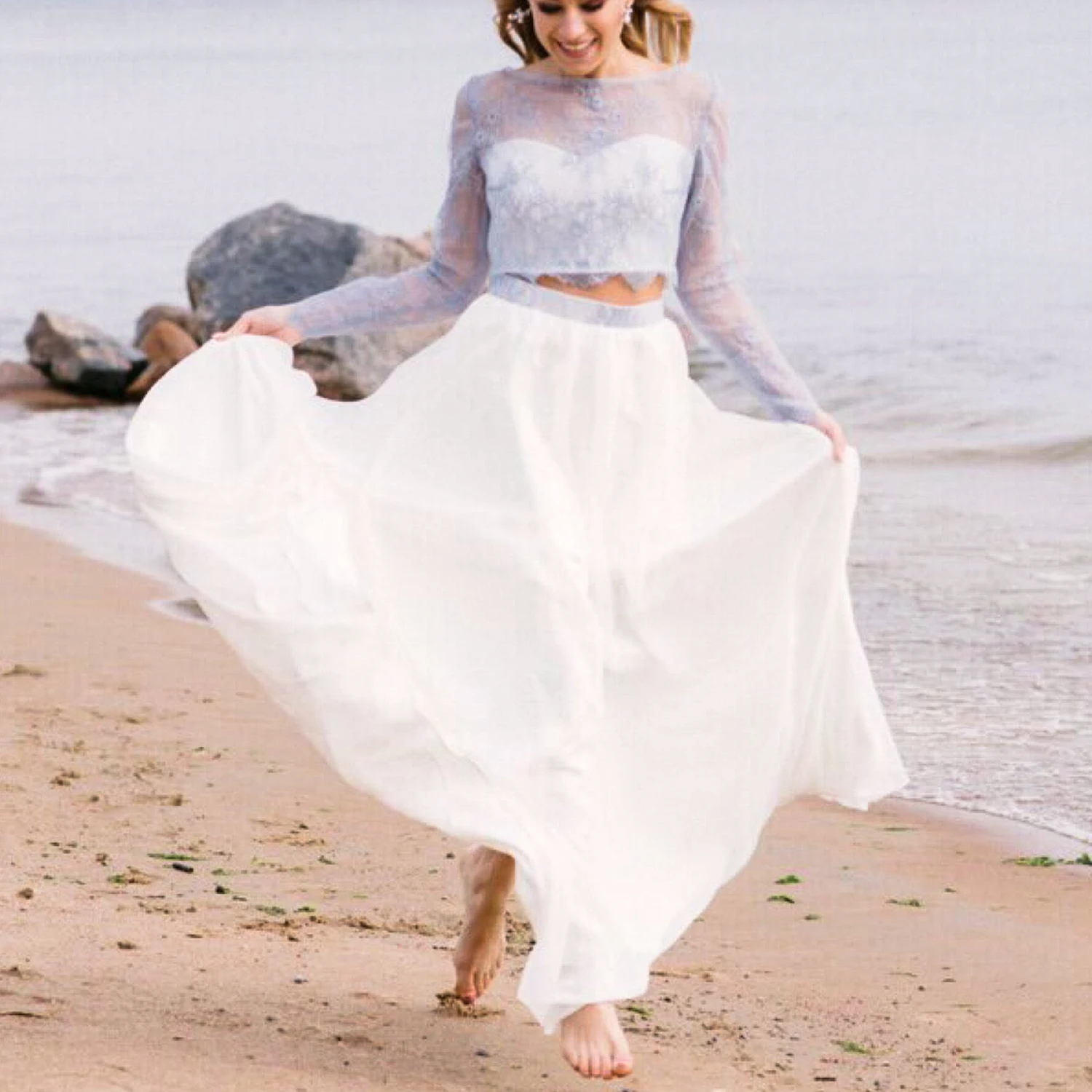 two piece lace beach wedding dresses