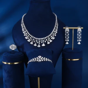 Women's Classic 4-Piece Zircon Jewelry Set Rhodium Plated for Daily Wear Parties Engagements Anniversaries Festivals Weddings