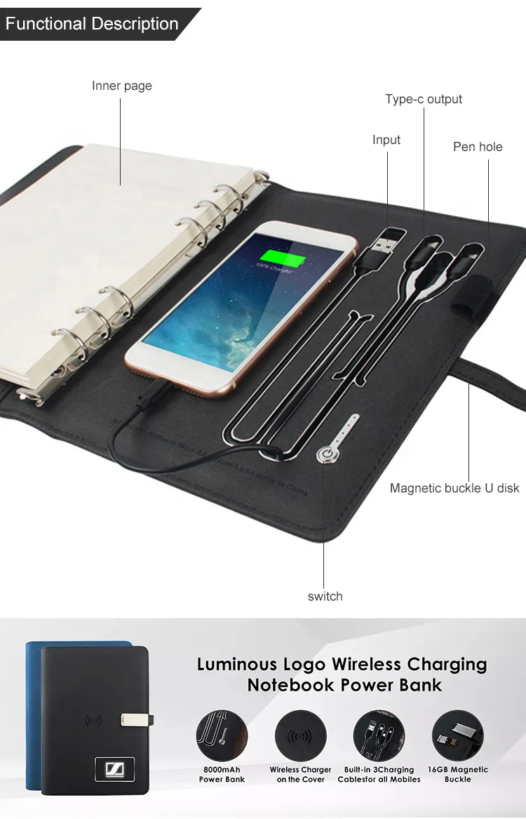 Wireless Charger Power Bank Notebook Powerbank Diary Planner Notebook