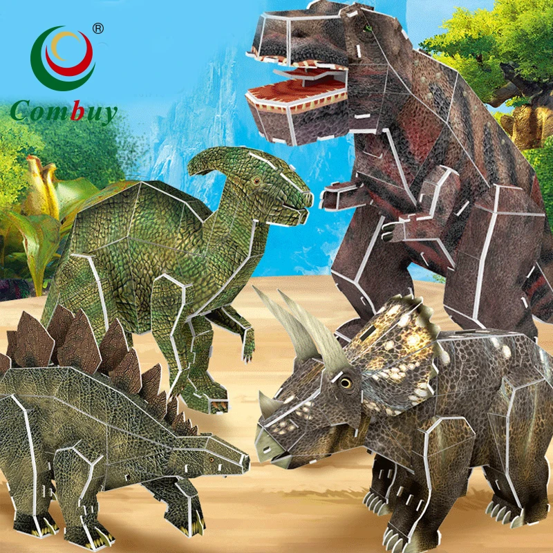 49 件玩具 diy pape 动物拼图 3d 恐龙拼图为孩子