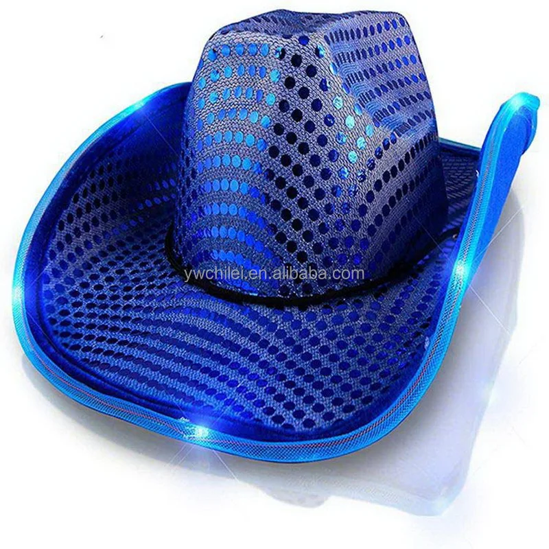 blue light up cowboy hat