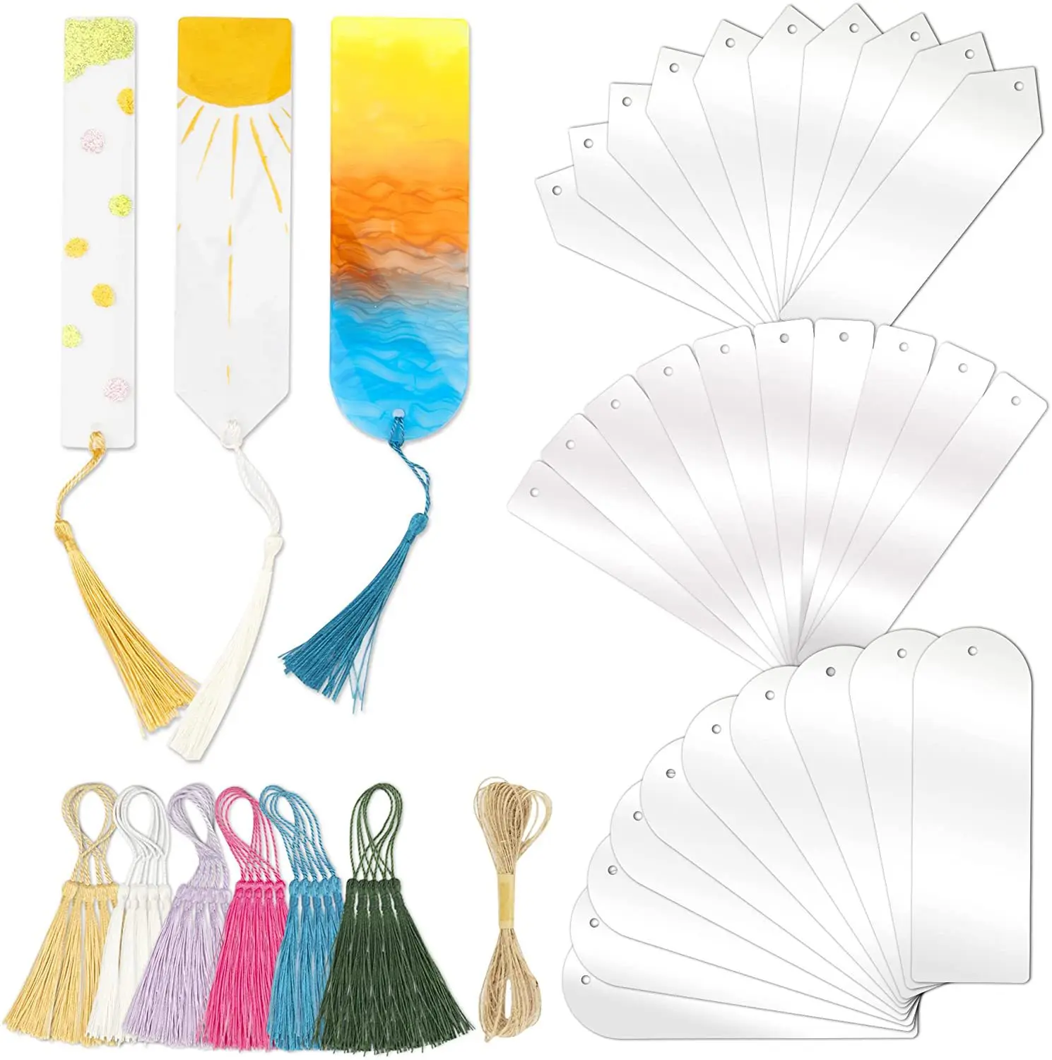 Set De 30 Signets En Acrylique Vide + 30 Glands Colorés - Pour DIY, Bijoux, Scrapbooking Et Cadeaux - 6