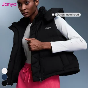 Janya Women's Lightweight Windproof Winter Jacket 90% White Duck Stand Collar Short Hooded Sleeveless Waterproof Puffer Vest