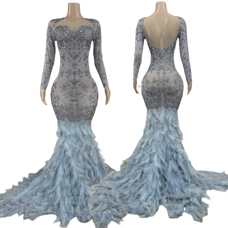 white christmas dresses Chaya Mesh Rhinestone Mini Dress with Full Feather Trim One Size / Pink main image 0