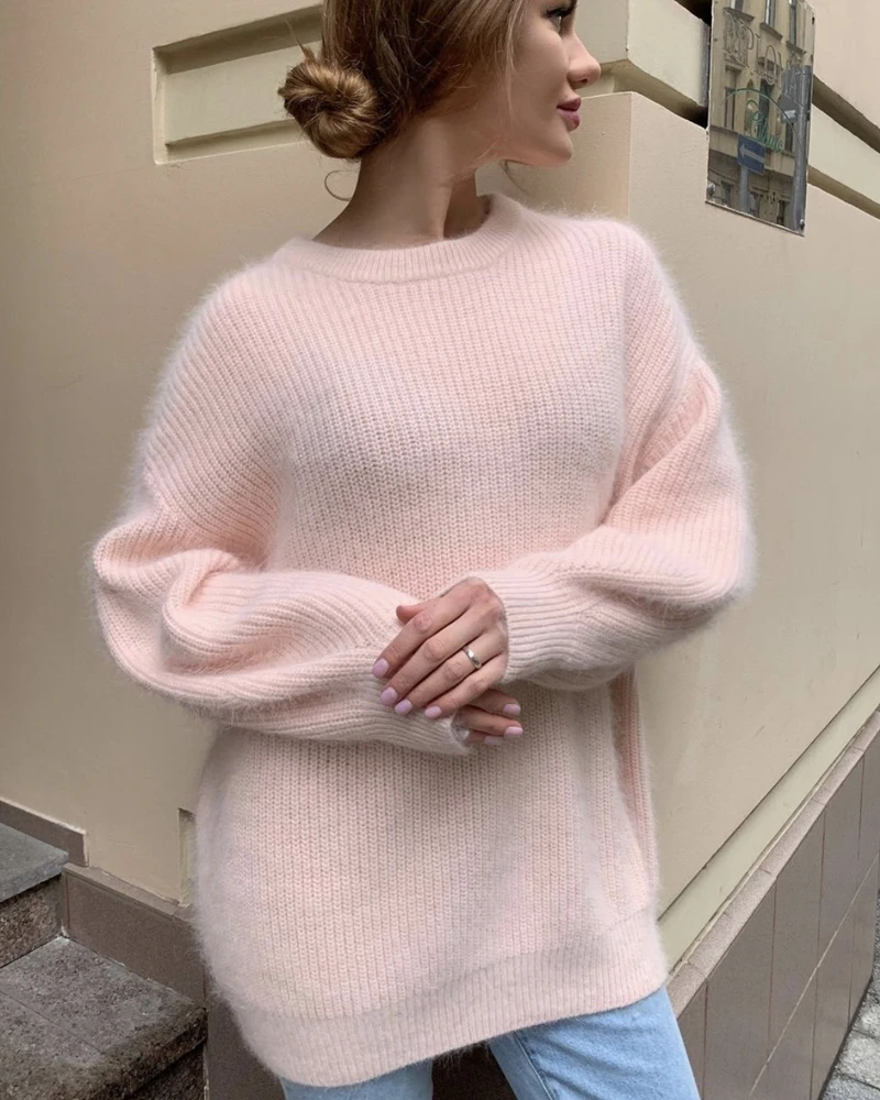 Winter Loose Solid Color Round Neck Pullover Bottoming Women's Cashmere ...