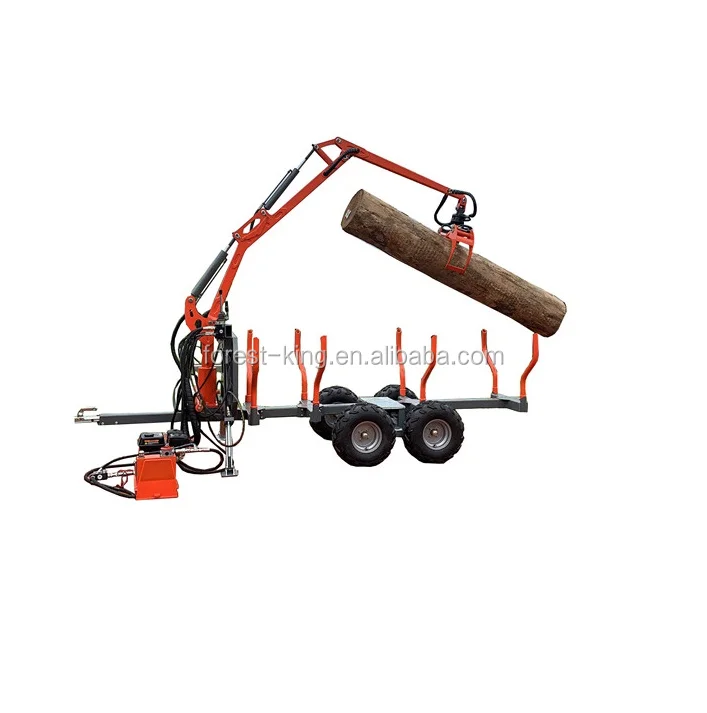 RIMA Forestry Machinery Hydraulic ATV Farm Timber Trailer with Crane Grapple Remote Control Winch