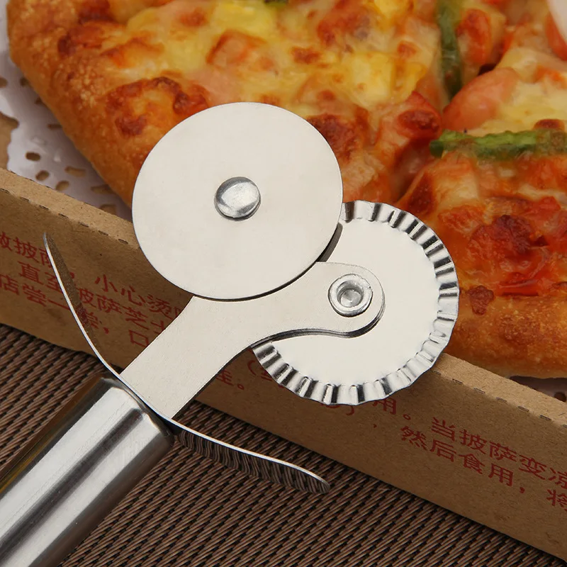 Kitchen Portable Double Roll Pizza Stainless Steel Knife Pasta