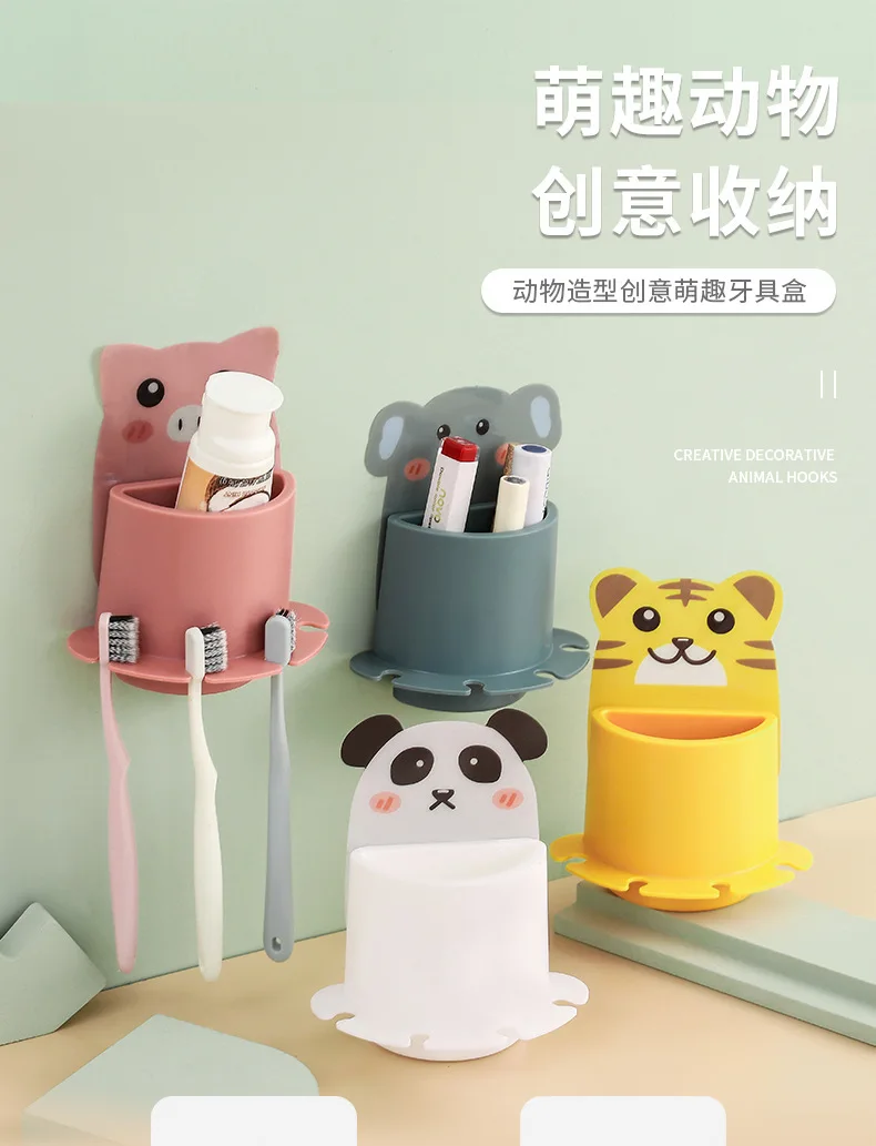 Cartoon Bathroom stick-on toothbrush holder Suction wall non-punch toothbrush holder Bathroom household storage rack manufacture