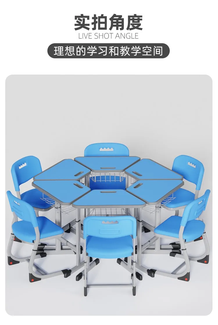 Adjustable trapezoid student desk Student School Desk And Chair Set middle school desk and chair