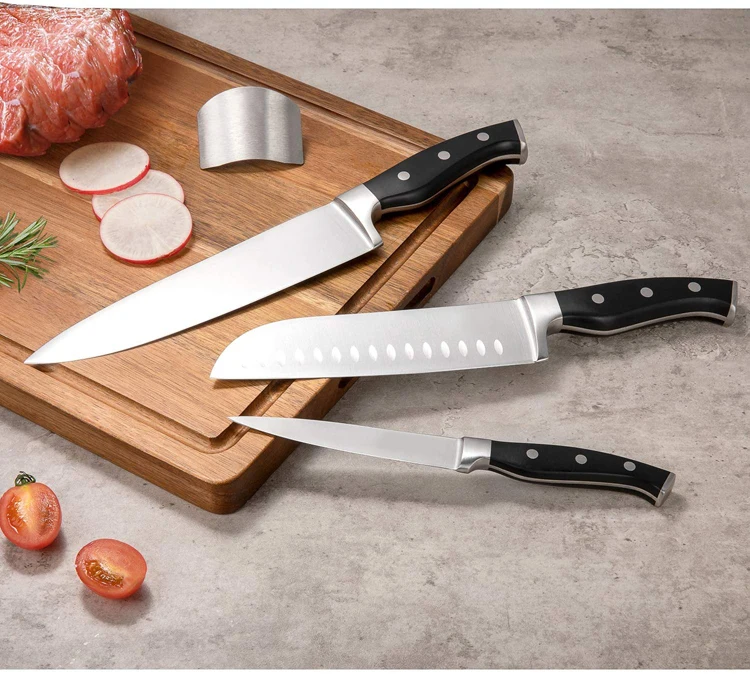 Premium German Stainless Steel 3 PCS Kitchen Slicing Knife Chef Knife Set with Finger Guard and Gift Box