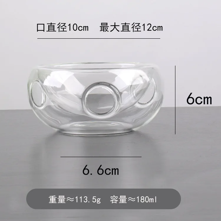Reusable Heat Resistant Round Clear Double Layer Glass Bowl Fruit Bowls Salad Bowl for Restaurant Bar