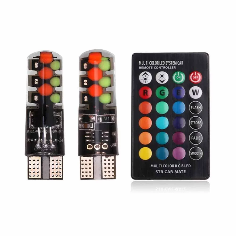 TCYATO  RGB LED T10 Canbus Bulbs for Car Headlight COB Auto Reading Lamp Silicone  Remote Control Strobe Flash Spotlight