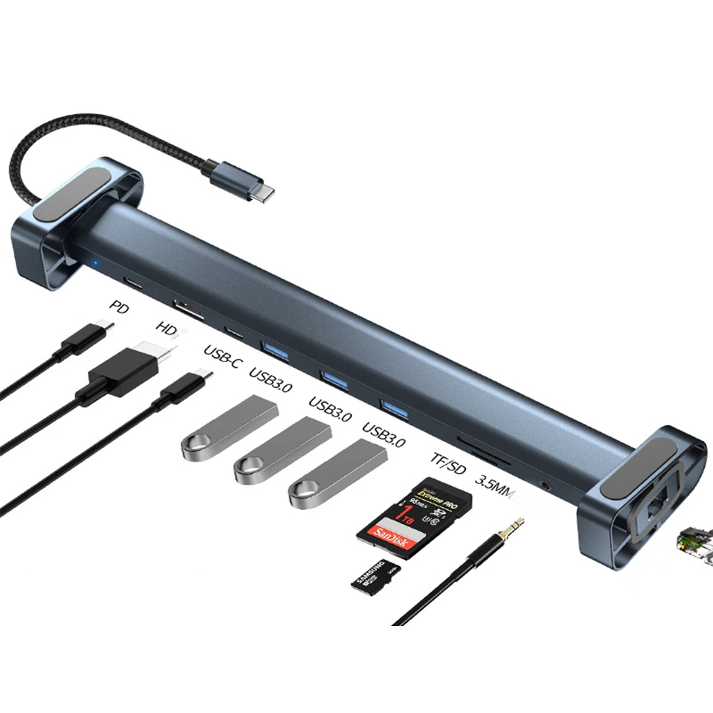 High Quality10 in 1 USB C HUB Docking Station Multi Port Type CUSB 3.0 SD/Micro Card Reader RJ45 Laptop USB Hubs Adapter